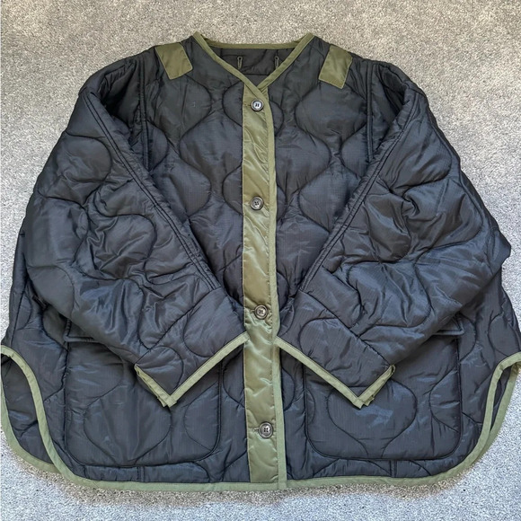 Frankie Shop Teddy black & olive green oversized quilted jacket M/L - Picture 8 of 10